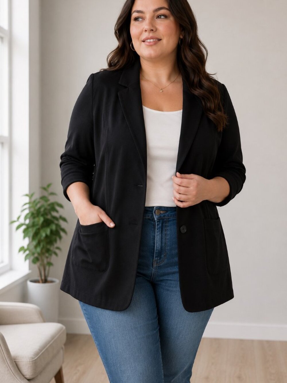 Torrid Black Ponte Knit Blazer Jacket Size 2 Plus Career Chic